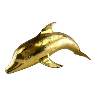Vintage Mid-Century Brass Dolphin Sculpture For Sale