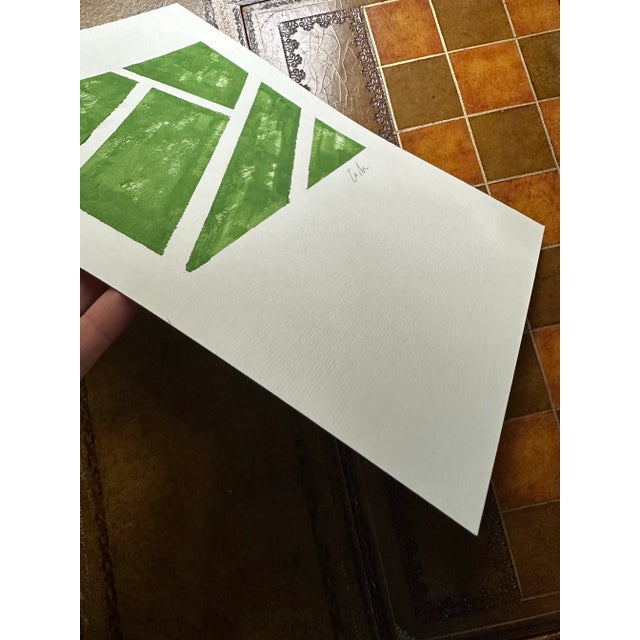 Grass Green abstract “Tennis” court lines on paper signed on the front.