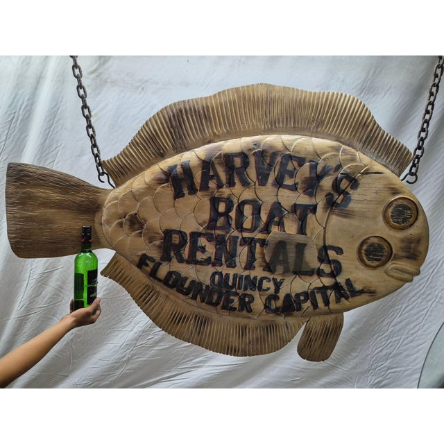 Early 21st Century Harvey's Boat Rental Carved Flounder Trade Sign For Sale - Image 5 of 12