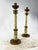 Elegant set of 2 Art Deco brass pillar candle holders with ivory finish and gold details, ideal as a furnishing accessory...