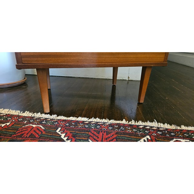 Wood Avalon Mid-Century Modern Teak Tallboy Chest of Drawers With Brass Hardware For Sale - Image 7 of 7