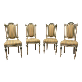 French Painted and Upholstered Salon Chairs, Set of 4 For Sale