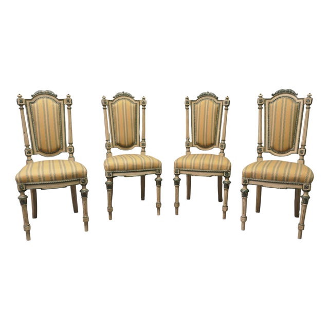 French Painted and Upholstered Salon Chairs, Set of 4 For Sale