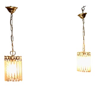 French Art Deco Etched Glass Ceiling Pendants, 1925, Set of 2 For Sale