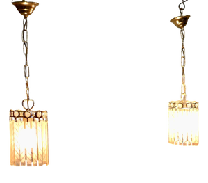French Art Deco Etched Glass Ceiling Pendants, 1925, Set of 2