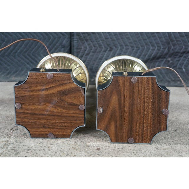 Mid 20th Century Stiffel Hollywood Regency Empire White Enamel & Brass Buffet Table Lamps - Pair For Sale - Image 17 of 18