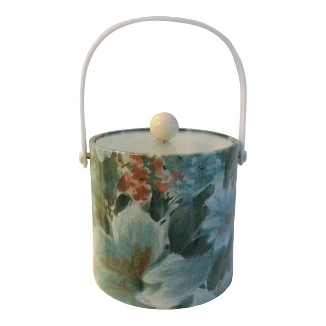 Vintage Kraftware Elegance Green Floral Ice Bucket For Sale