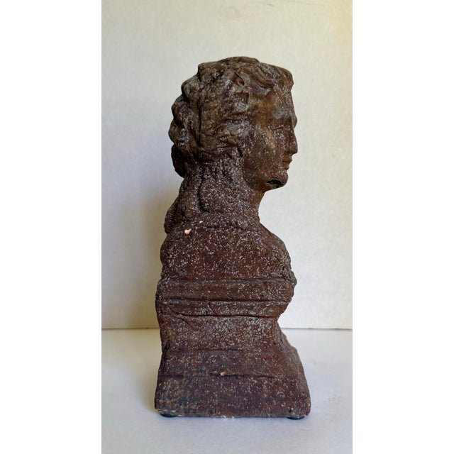 Stone Neoclassical Style Cast Stone Female Bust With Weathered Terracotta Finish For Sale - Image 7 of 11