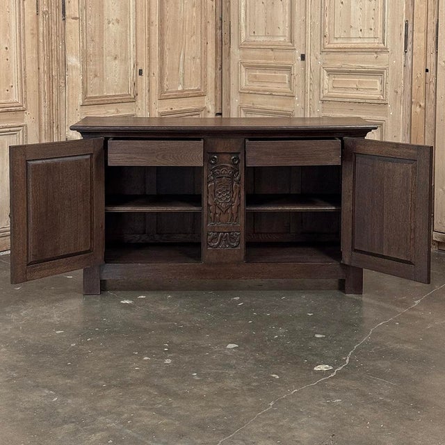 French Gothic Revival Oak Coffer Buffet With Iron Hardware For Sale - Image 12 of 18