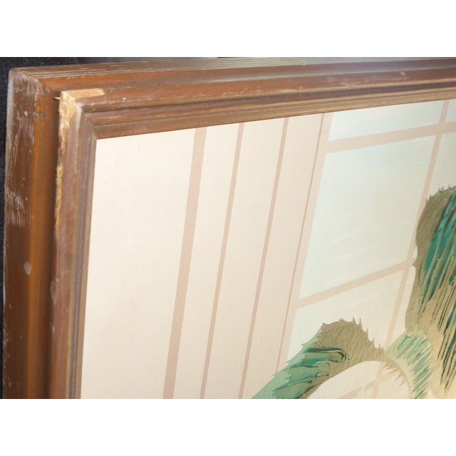 1970s Mid-Century Modern Large Format Acrylic on Canvas by Letterman - Potted Bromeliad For Sale - Image 11 of 13