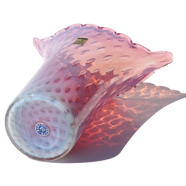 Vintage Murano Fratelli Toso Opalescent Pink Control Bubbles Italian Art Glass Flared Rim Flower Vase For Sale - Image 10 of 11