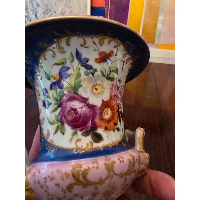 Antique Sevres Style Paris Pair of Porcelain Urns For Sale - Image 4 of 12