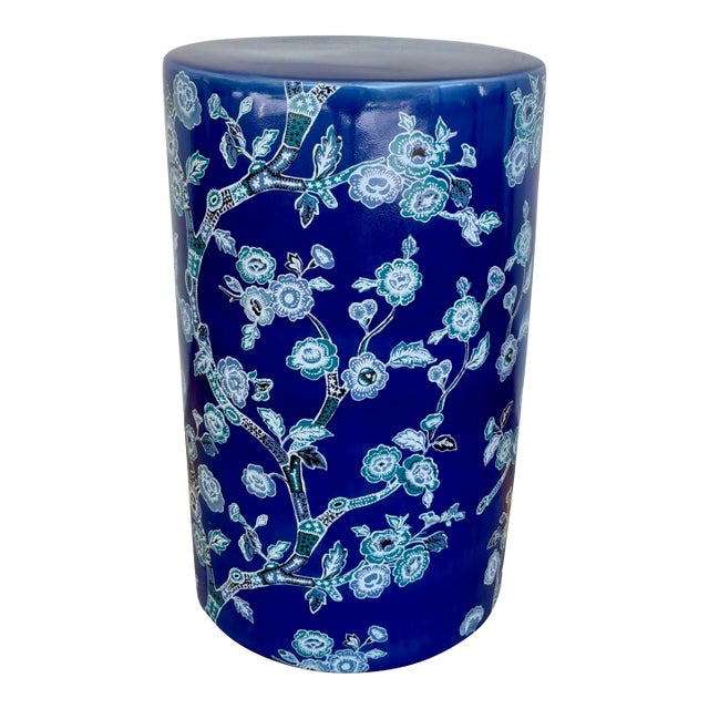 Port 68 Modern Blue Floral Ceramic Temple Garden Stool For Sale