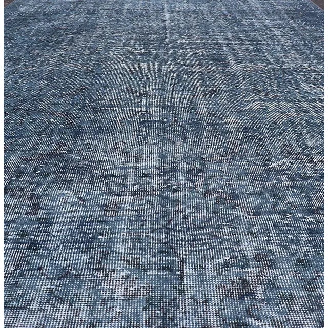 Mid 20th Century Mid 20th Century Vintage Overdyed Turkish Oushak Rug With Floral Design in Charcoal and Blues For Sale - Image 5 of 13