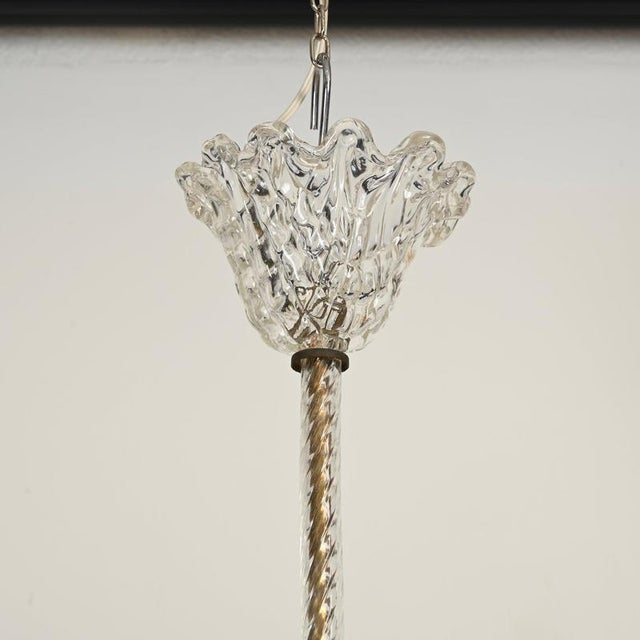 Murano Glass and Brass Flower Pendant Light from Barovier, Italy, 1940s For Sale - Image 4 of 11