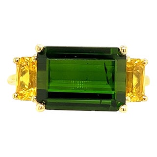 Natural Tourmaline Diamond Ring 14 Y Gold 6.15 TCW Certified For Sale