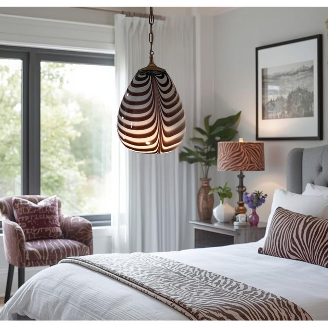 Vintage Murano Mauve Zebra Striped Art Glass Pendant Light For Sale - Image 11 of 18