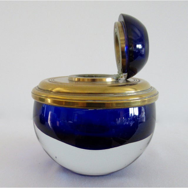 Italian Hand-Blown Murano in Cobalt Blue & Clear With Brass Mounts, Atomizer/Decorative Object For Sale In West Palm - Image 6 of 12