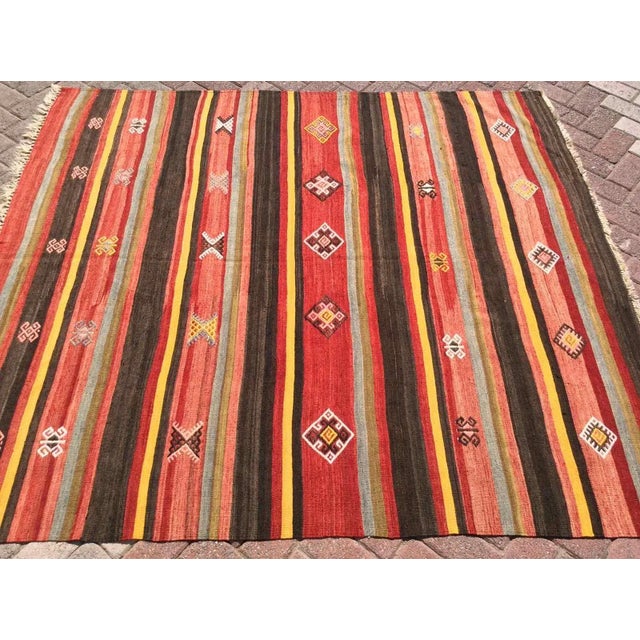 1960s 1960s Vintage Striped Turkish Kilim Rug - 71" X 80" For Sale - Image 5 of 11