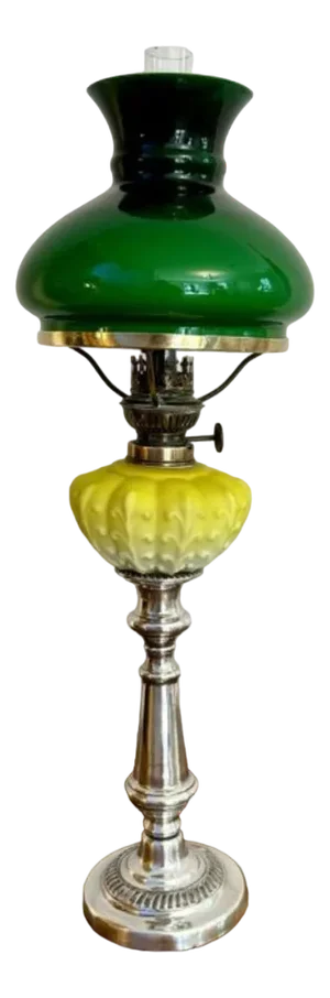 Antique Victorian Silver Plated and Satin Glass Peg Oil Lamp, 1860