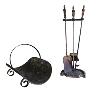 Vintage Brass and Iron Fireplace Set - 4 Pieces