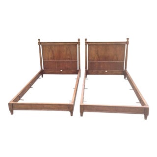 20th Century French Directoire Baker Furniture Walnut Twin Bedframes - a Pair For Sale