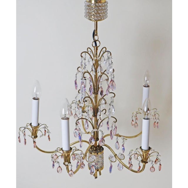 Chandelier Pink, Purple Crystals and Crystal Balls from Palwa, 1970s For Sale - Image 12 of 17