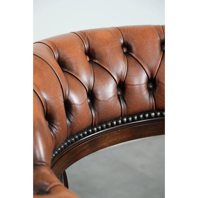 English Style Cowhide and Wood Chesterfield Office Chair with Decorative Nails For Sale - Image 14 of 17