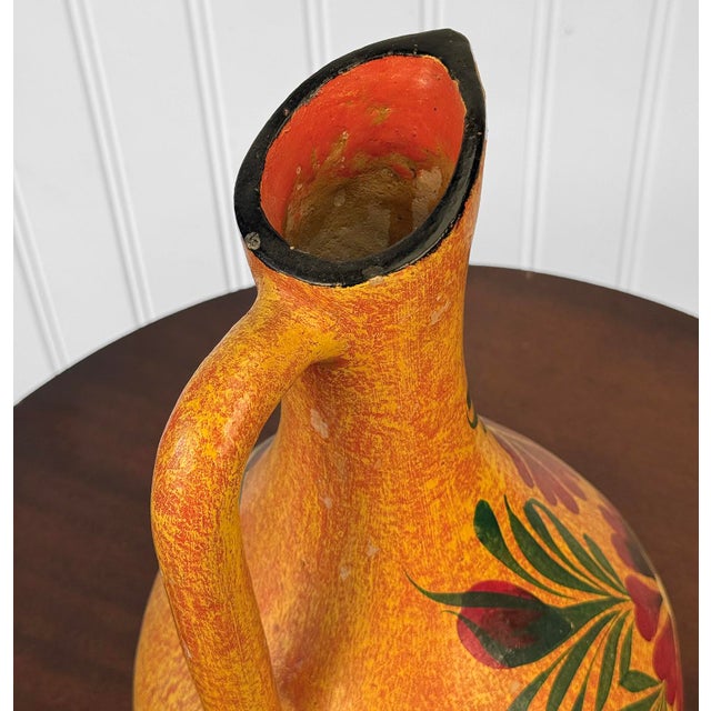 Gold Vintage 18" Tonala Mexican Pottery Floral Ewer Pitcher For Sale - Image 8 of 11