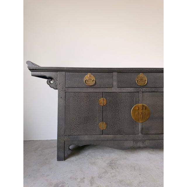Asian Baker Furniture Ming Style Crackle Finish Sideboard With Brass Handles For Sale - Image 3 of 18