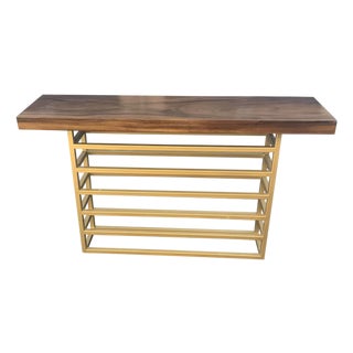 Mid Century Style Walnut Console With Iron Base For Sale