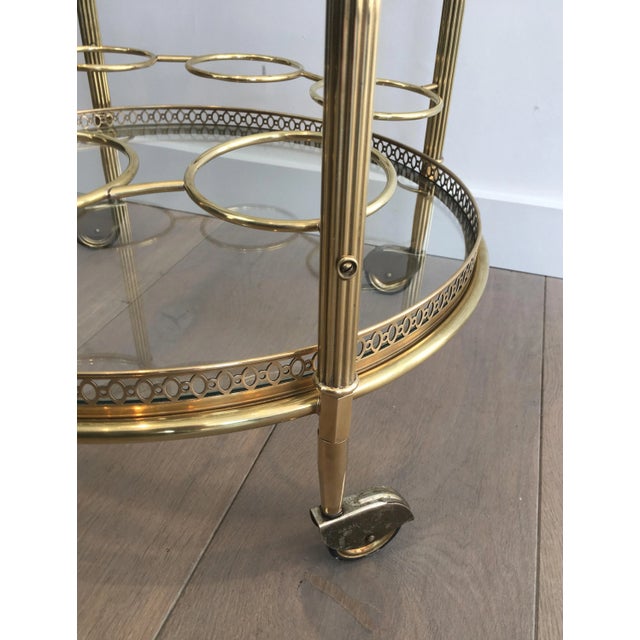 Maison Jansen Neoclassical Brass Round Bar Cart, French, circa 1940 For Sale - Image 4 of 13