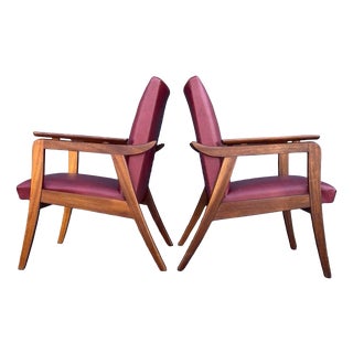 Red Vintage Lounge Chairs in Teak, 1960s, Set of 2 For Sale