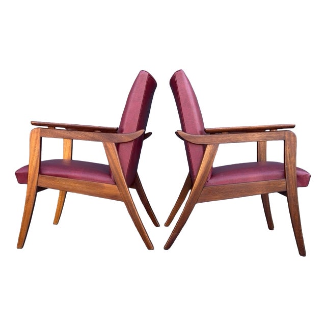 Red Vintage Lounge Chairs in Teak, 1960s, Set of 2 For Sale
