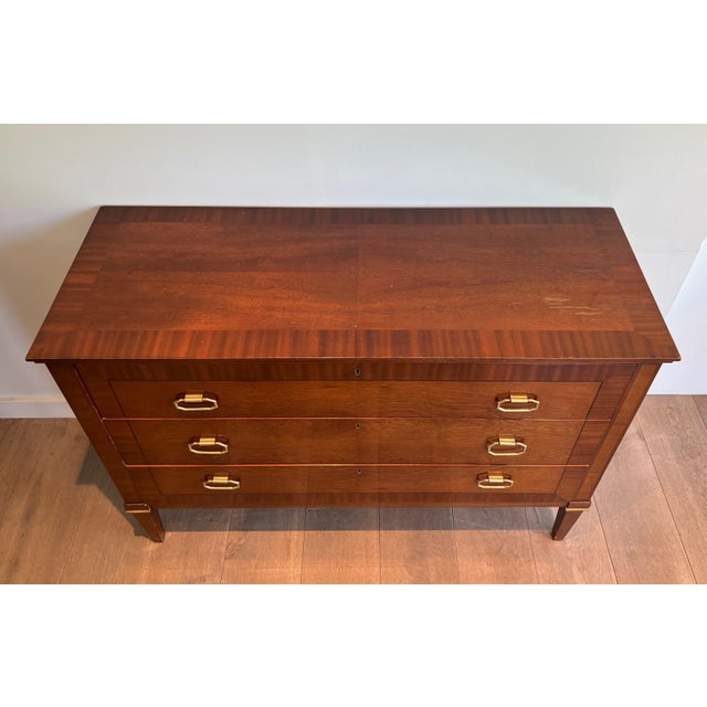1950s Neoclassical style chest of drawers in wood and brass For Sale - Image 4 of 12