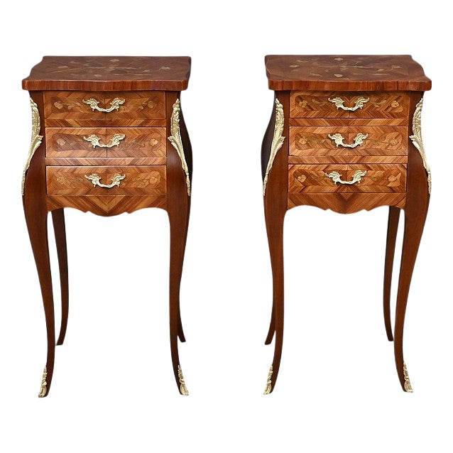Mid-20th Century Louis XV Marquetry Bedside Tables, Set of 2 For Sale