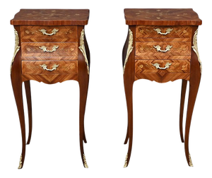 Mid-20th Century Louis XV Marquetry Bedside Tables, Set of 2
