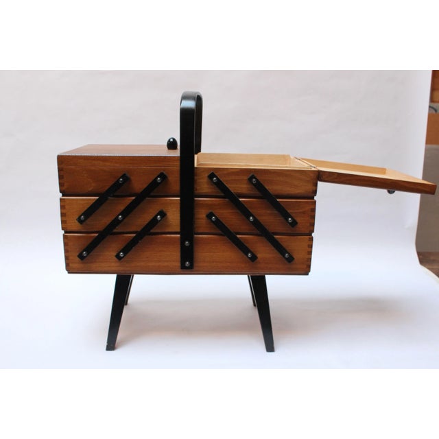 Brown Mid-Century American Modern Stained Oak Extendable Sewing Stand For Sale - Image 8 of 13
