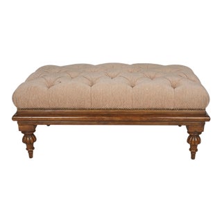 Ralph Lauren Carved Walnut Chenille Tufted Ottoman - Don Rickles Estate For Sale