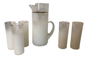 Midcentury Frosted Pitcher & Glasses Lemonade 6 Pieces Set