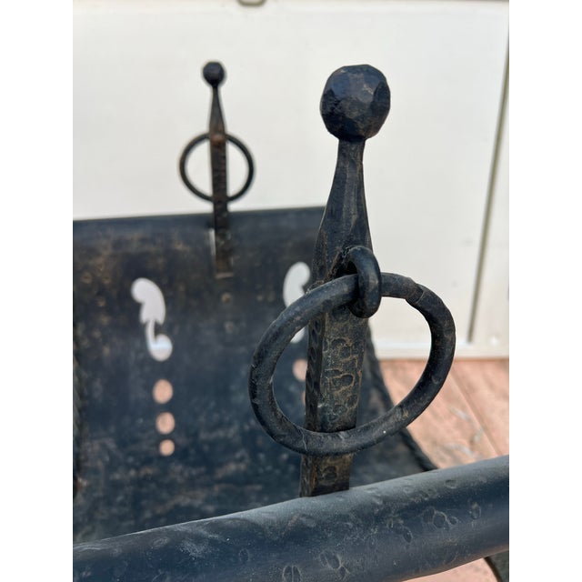 Black Vintage Cast Iron Fireplace Firewood Holder For Sale - Image 8 of 9