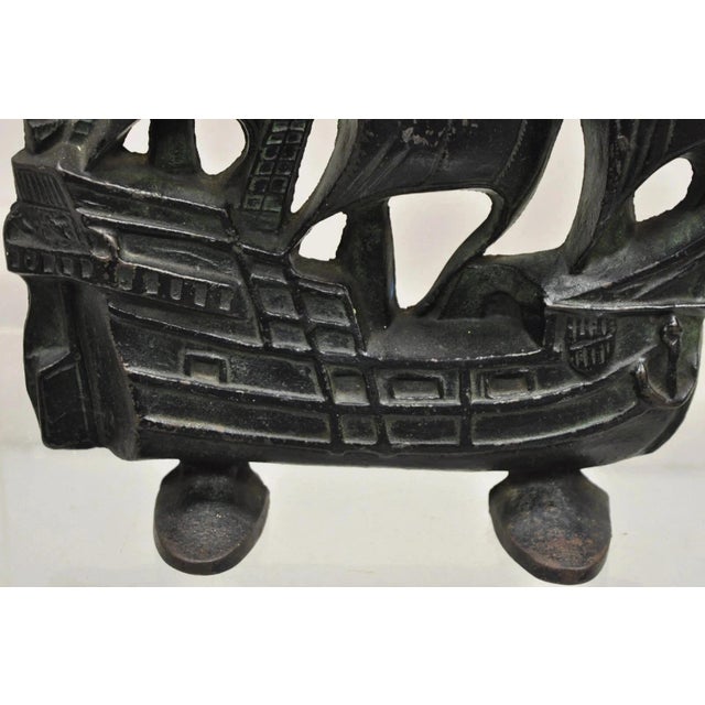 Early 20th Century Antique Victorian 1930 Creation Co Cast Iron Figural Painted Ship Boat Door Stop For Sale - Image 5 of 11