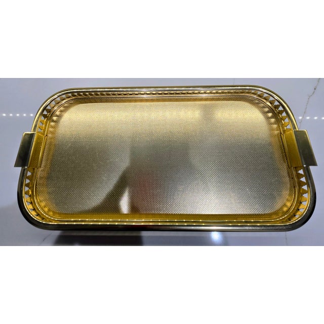 1970s Vintage Carole Stupell Collection Gold-Tone Pierced Gallery Serving Tray, Hollywood Regency For Sale - Image 5 of 9