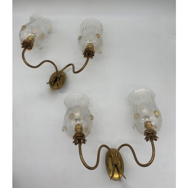 Murano Glass and Gold Leaf Wall Lamps attributed to Seguso, 1960s, Set of 2 For Sale - Image 3 of 5