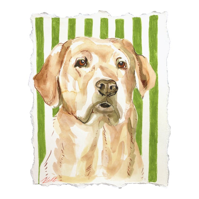 Labradorable - Playful Dog Pet Portrait Mixed Media Painting on Paper Original Artwork by Kellie Newsome For Sale