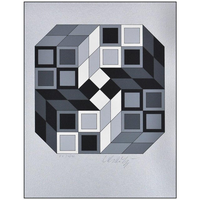 Op Art 1980s Composition Silver, Victor Vasarely For Sale - Image 3 of 6