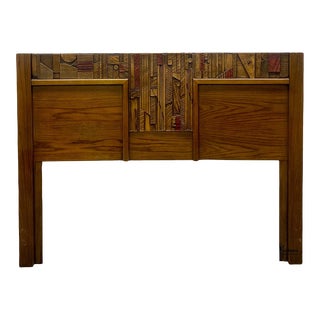 Vintage Lane Furniture Paul Evans Pueblo Collection Brutalist Style Oak Queen Size Headboard For Sale