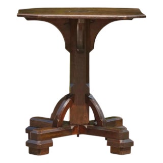 Antique 1860's Spanish, Mission Oak Pedestal Table, Accent Table For Sale