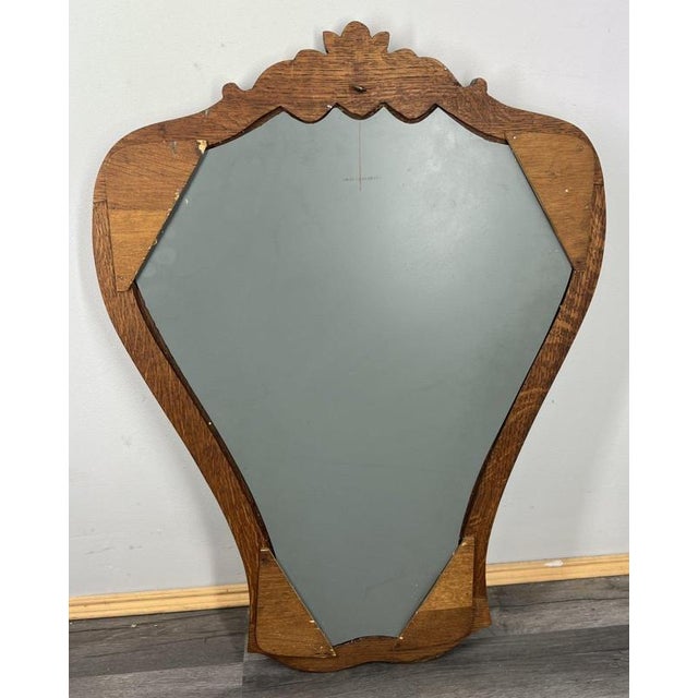 Brown French Wall Mirror with Ornate Carved Oak Frame For Sale - Image 8 of 9