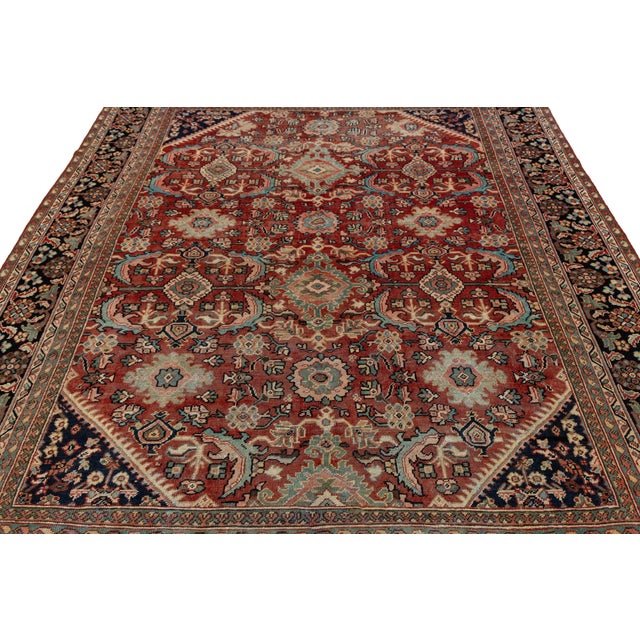 10 X 12 Vintage Persian Mahal Hand-Knotted Wool Rug Red & Navy For Sale - Image 4 of 10